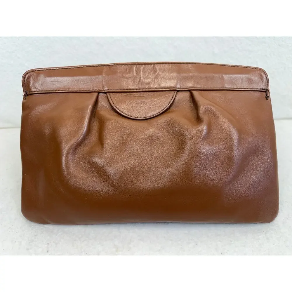Vintage Brown Leather Envelope Clutch Purse Boho Light Academia Neutral